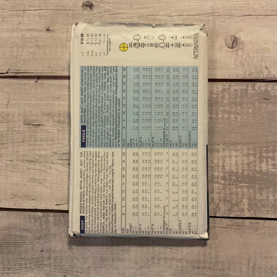 Butterick 3632 Sewing Pattern Tunic Top Jacket Vest Pants Shorts Sz 18-22 UNCUT - Image 2 of 4