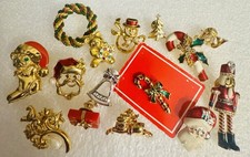 Avon Christmas Tack Pin LOT 15 Pins w/ Rhinestones - Tree Santa Nutcracker 