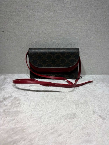 Celine Triomphe WOC Brown Monogram Burgundy Leather Crossbody Bag