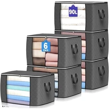 Versatile 90L Gray Storage Bins - 6 Pack Foldable Organizers for Home Essentials