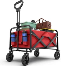 Heavy Duty Collapsible Swivel Wagon Cart - Perfect for Garden & Beach