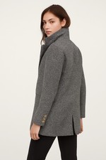 H  M Womens Tweed Double Breasted Blazer Black White Gold Buttons Large Perfect