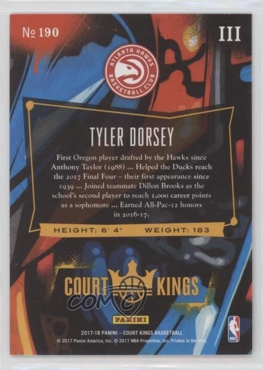 2017-18 Panini Court Kings Rookies III Tyler Dorsey #190 Rookie RC - Image 2 of 2