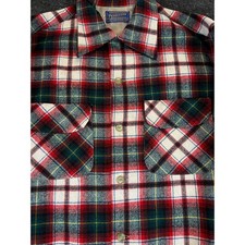 VTG 70s Pendleton Board Shirt Mens Medium Red Green Shadow Plaid Wool Flannel