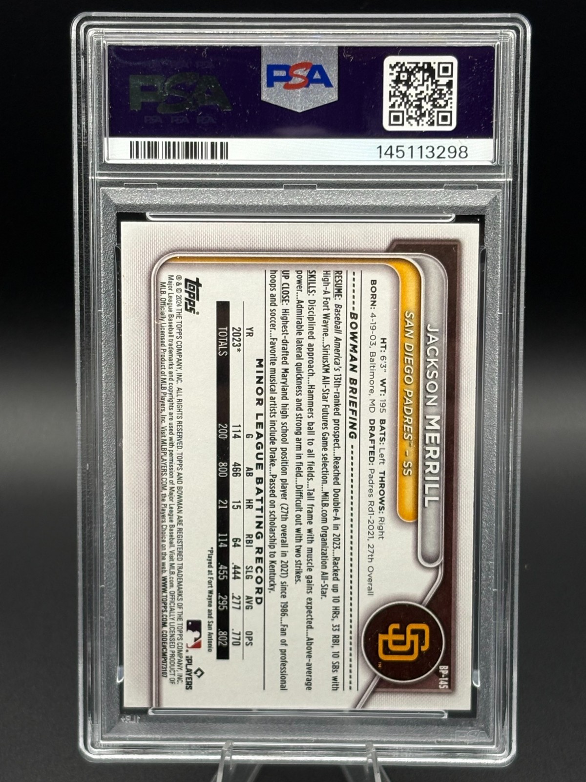 Jackson Merrill - 2025 Topps Archives Signature /25 AUTO PSA 9 MINT view 2