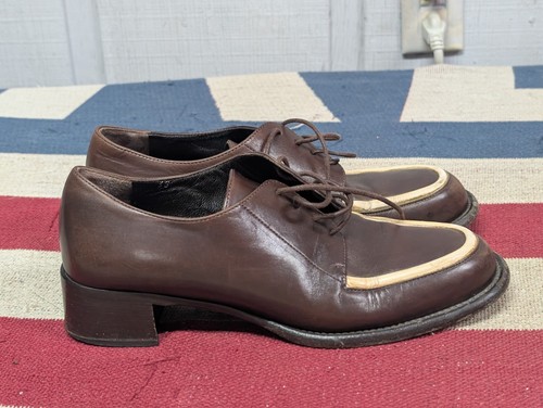 Prada, Mocassini scarpe eleganti vintage Prada Moc toe derby pelle marrone taglia 38 bicolore