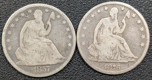 1857 & 1876 Seated Liberty Silver Half Dollar 50C Old Glory C&C Daily 1c Auction