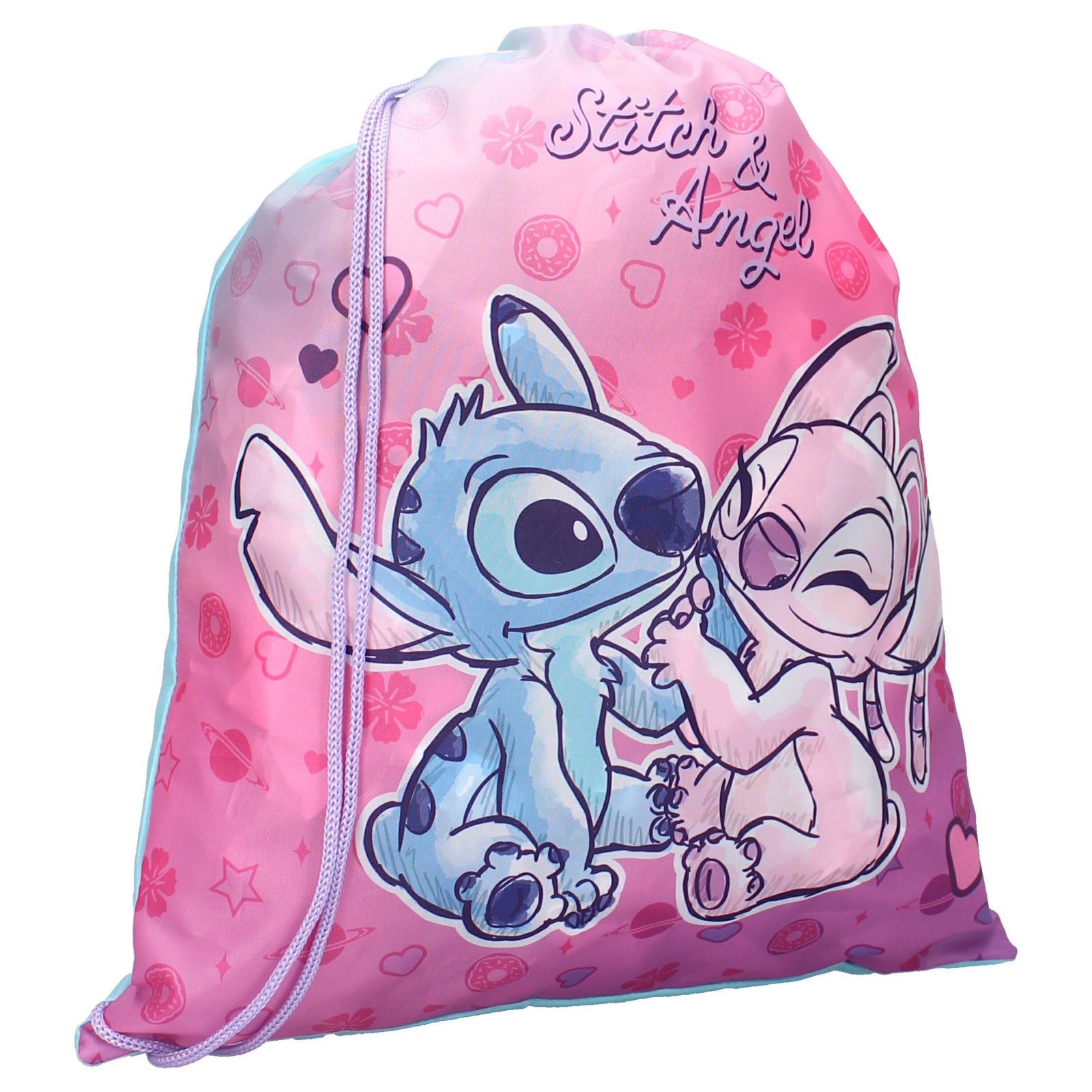 Stitch Y Angel Sacca Bolsa De Gimnasio 44x36cm Oficial Disney Lilo Y Stitch