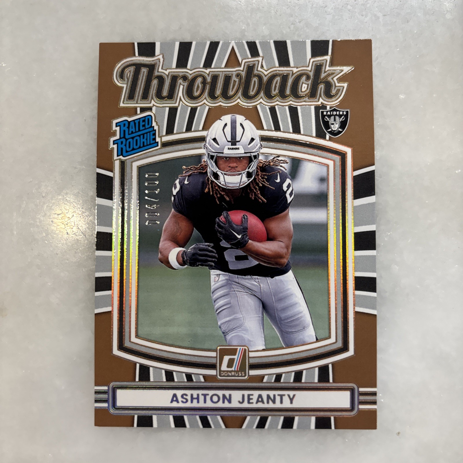 2025 Panini Donruss Ashton Jeanty Throwback Rated Rookie Bronze /100 SSP Raiders