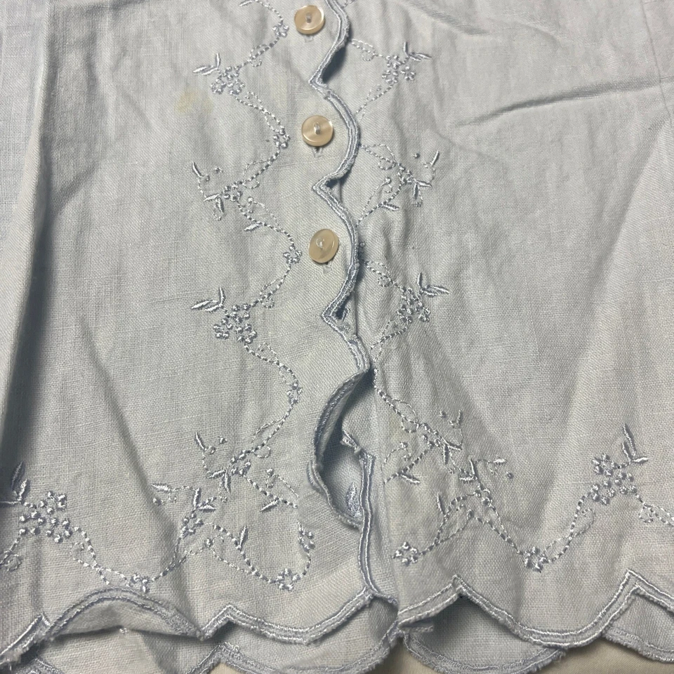 Laura Scott Womens Top Size 16 Blue Embroidered Linen Blend Short Sleeve Blouse - Image 4 of 4