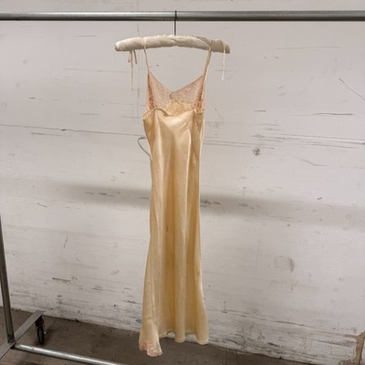 Vintage 1930s Cream Silk Satin Slip Dress Bias Cut Floral Lace Bodice Midi  Gown | eBay