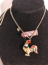Betsey Johnson Multi Color Gemstone & Rhinestone Rooster Necklace New W/Tags 