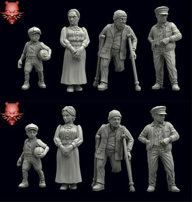 32mm Ordinary Folk/ Deep Ones set 1 (TGM-7 resin) Adaevy Creations Cthulhu
