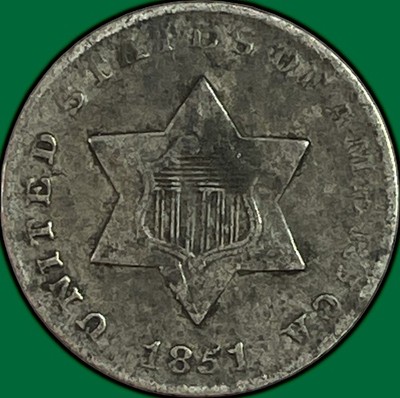 1851 Three Cent Silver Trime Extremely Fine XF Coin #41650