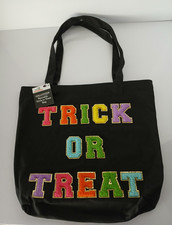Halloween Reusable Cloth Trick Or Treat Bag Black With Plush Lettering Brand New