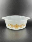Pyrex BUTTERFLY GOLD Casserole Dish 472 ~ Vintage 1970's NO Lid, 1.5 Pint White