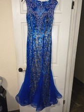 Prom Sequined Gown formal Dress Mermaid Aqua Turquoise Blue Slit New