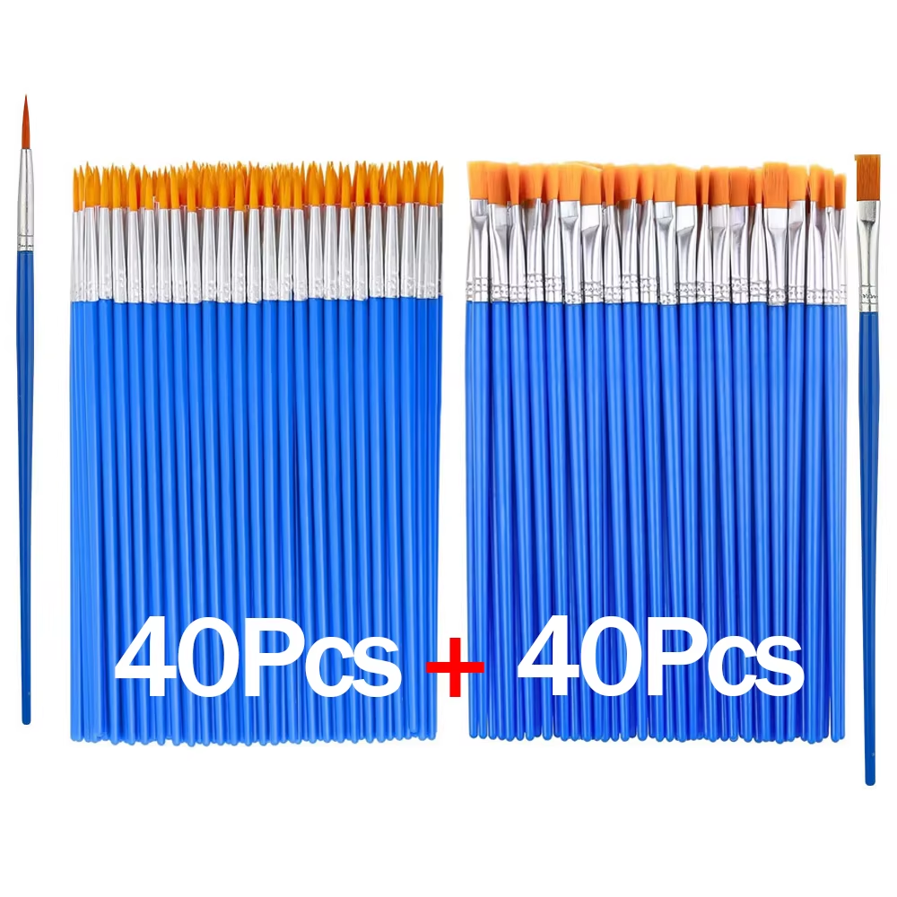 20-200Pcs Paint Brush Set Round Flat Nylon for Oil Acrylic Watercolor