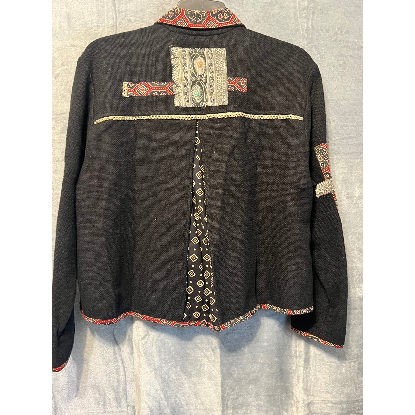 Flashback Folk Patchwork Jacket M, Black Red Boho… - image 6