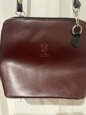 Vera Pelle Burgundy Black Shoulder Bag, Zip Top, Shoulder Strap, Zipper Accents