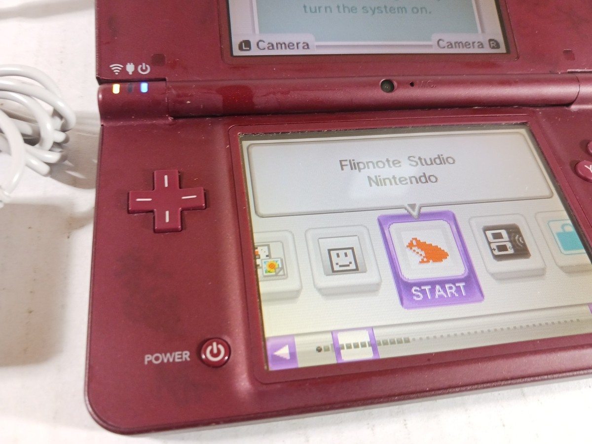 Nintendo DSi XL Burgundy Red Tested Working Charges Discolored