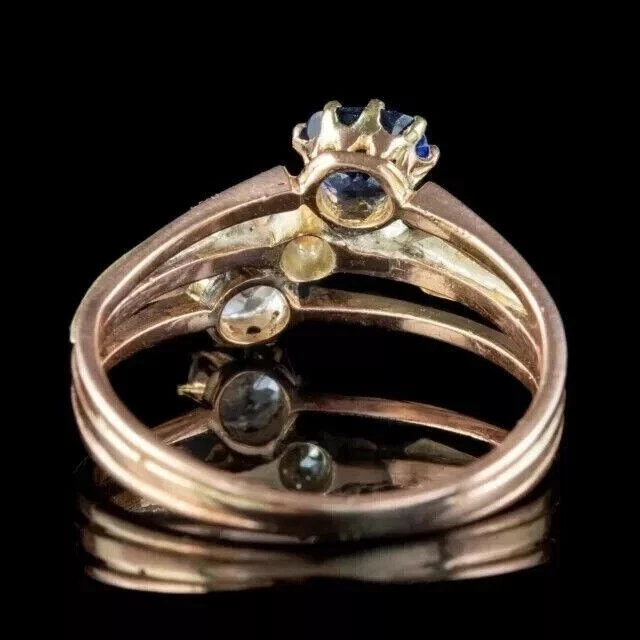 Anillo banda mujer zafiro azul simulado corte ovalado de 2,00 quilates enchapado en oro rosa de 14 k Foto 4 de 4