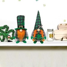 St Patrick'S Day Gnomes Plush Decoration, 2 Pack Different Green Grid Hats with