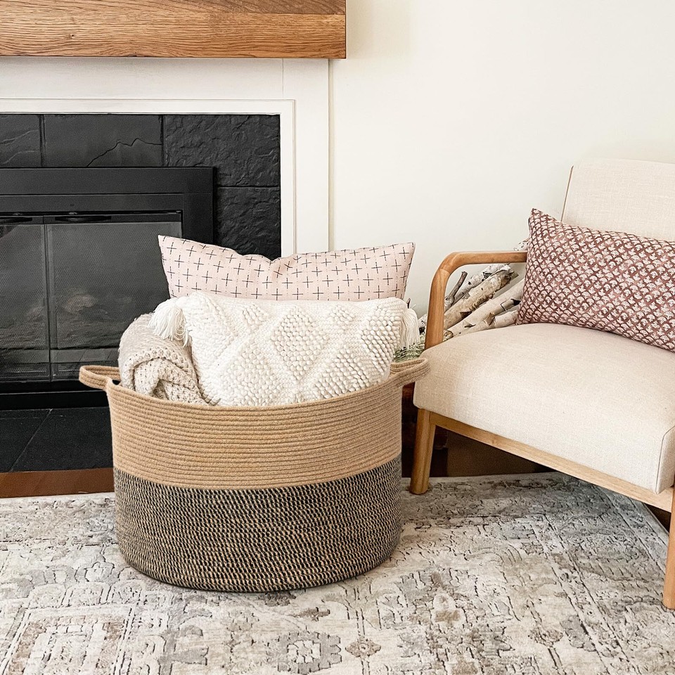 Extra Large Wicker Storage Basket, 83L Woven Blanket Storage for Living ...