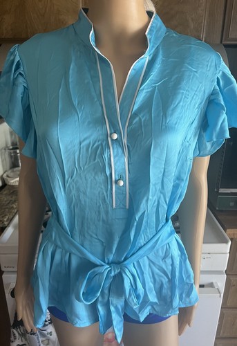 George solide Engelsärmelige kurzärmelige Bluse Aqua Water Neu - Bild 2 von 7