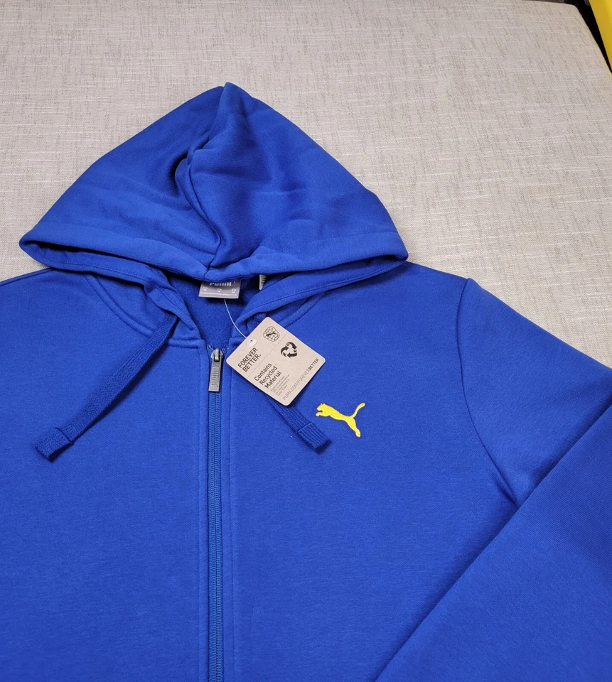 Conjunto de chaqueta y pantalones jogger con capucha PUMA grande para hombre azul amarillo cremallera completa polar Foto 4 de 4