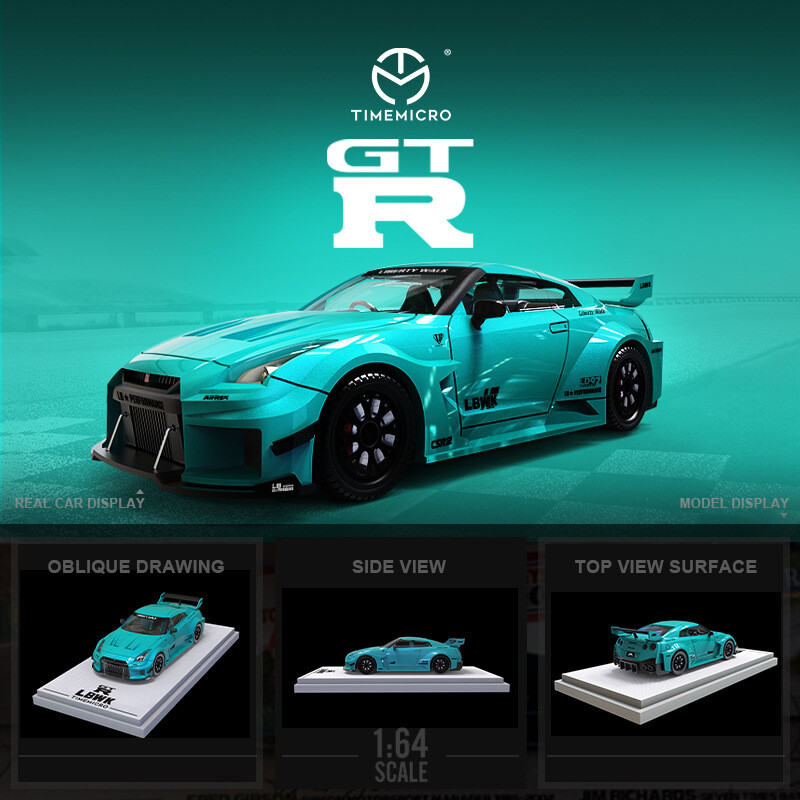 TM 1: 64 Nissan GTR3.0 Tiffany Blue Alloy Simulation Car Model Collection Orname