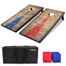Regulation 4'x2' Cornhole Game with Rustic Wood Decals Includes 8 Bags and Case