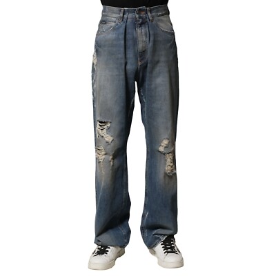 DOLCE & GABBANA Jeans Blue Cotton Tattered Men Denim Trouser IT46