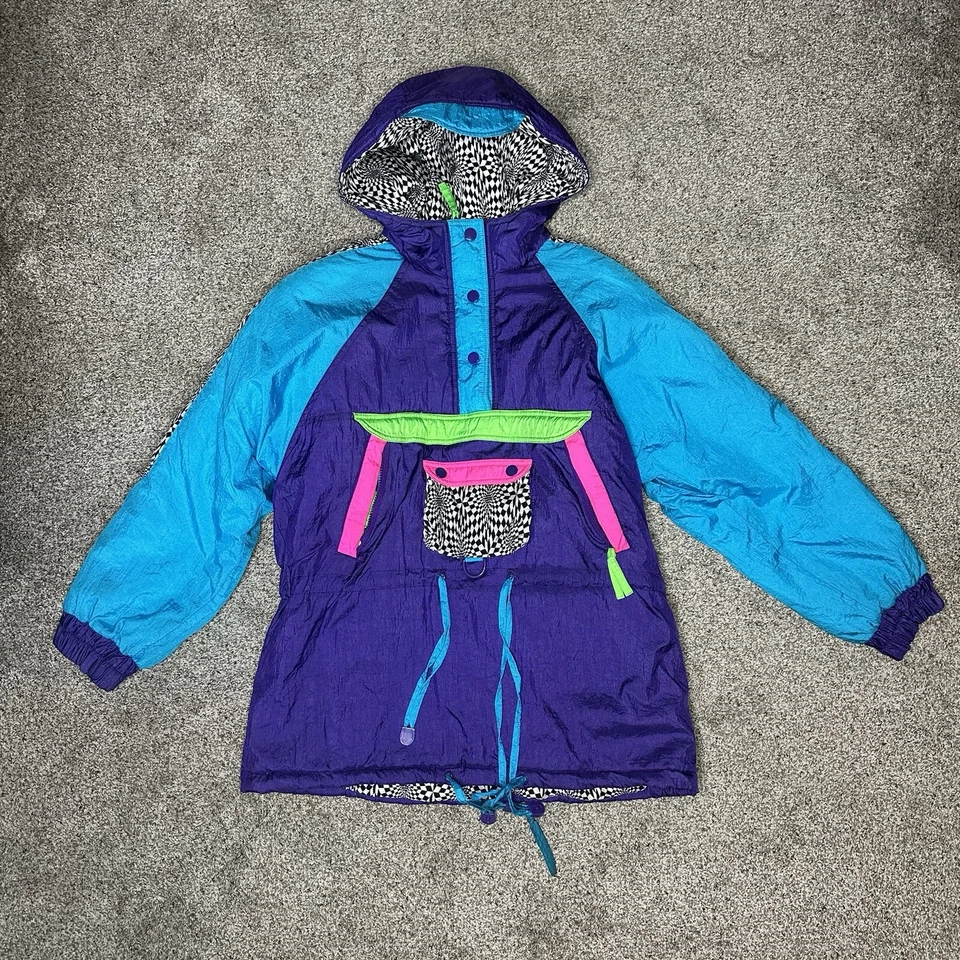 Chaqueta de esquí de neón East West Panda Group Puffer púrpura azul abrigo con capucha vintage años 90 Foto 2 de 4