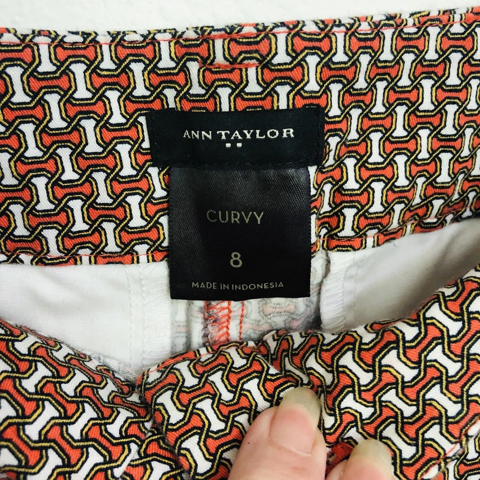 Pantalones geométricos Ann Taylor calce curvilíneo para mujer talla 8 tobillo mezcla de algodón carrera Foto 3 de 4