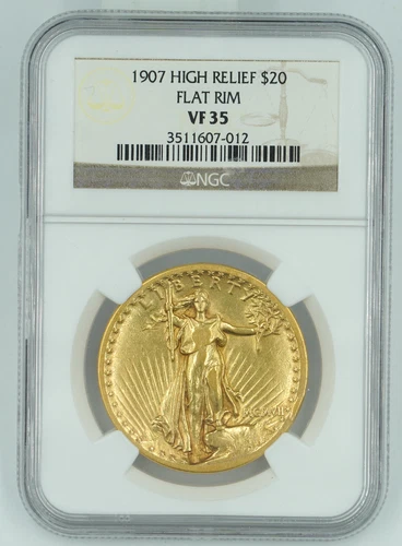 1907 NGC VF35 Saint Gaudens High Relief Flat Rim $20 Gold Double Eagle