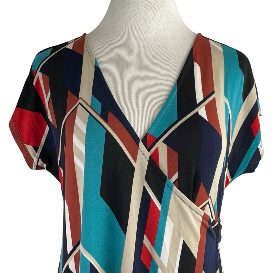 Motherhood Maternity Dress Geometric Print Wrap Style Stretch Knit Size Medium - Image 4 of 4