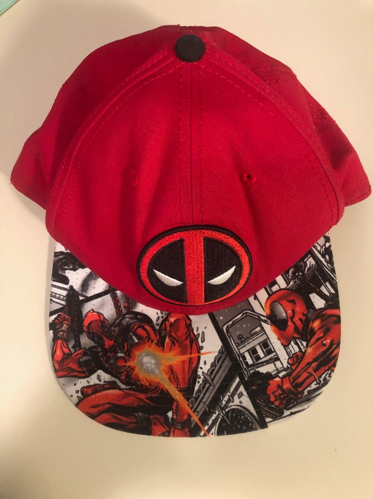 Deadpool Marvel Adjustable Hat Cap Black & Red Fl… - image 1