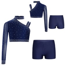 Kids Girls Crop Top With Shorts Latin Shirt And Bottoms Sparkly Tracksuit Jazz