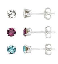 NIB Charming Girl Sterling Silver Swarovski Crystal 3pr stud set Earrings SR 50