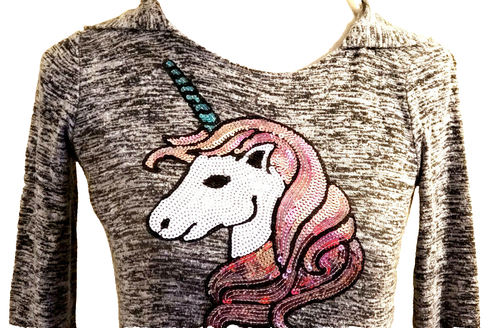 CHANCE OR FATE – Junior’s Sequin Embellished Hooded Unicorn Shirt – Size: M - Picture 2 of 7