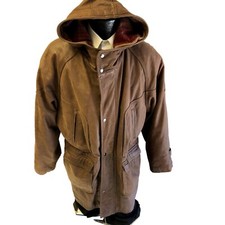 Vtg 80's IOU Brown Leather Lined Hooded BARNSTORMER Field Jacket FLIGHT Coat XL