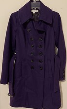 Nyc Women’s, Xs, Dark Purple, Long, Button Down, Wool Blend, Pea Coat! A4168