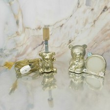 Vintage Lot Brass Teddy Bear Picture Frame Nightlight Lamp w/ 75" Cord  Bank