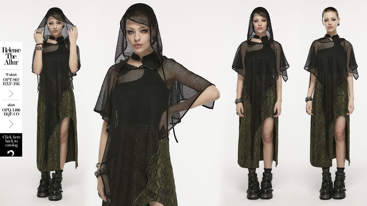 Punk Rave Girl Hooded Breathable Mesh Knit Scarf Gothic Retro Mesh