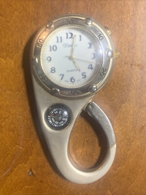 Xanadu Carabiner Clip On Bag Pocket Silver Tone Compass With New Battery- READ