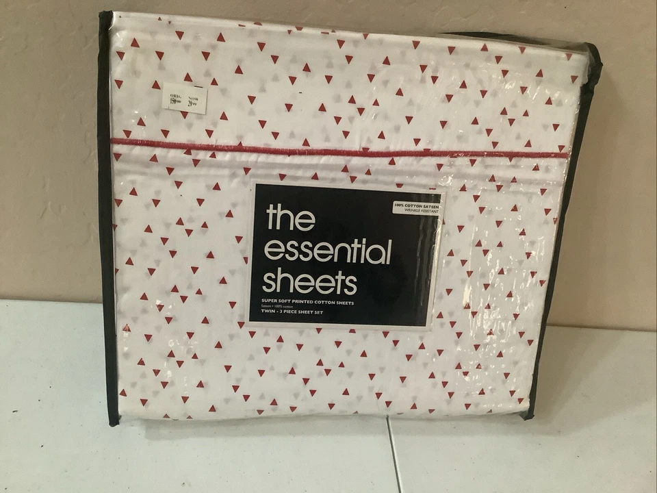 Juego de sábanas dobles Bloomingdales 3 piezas rojo blanco estampado geométrico algodón satén Foto 2 de 4