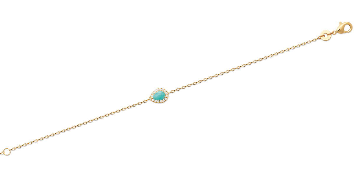 Bracelet Or 18K et Amazonite - Bijou d'Exception en Pierre Naturelle et Zirconium Sertie