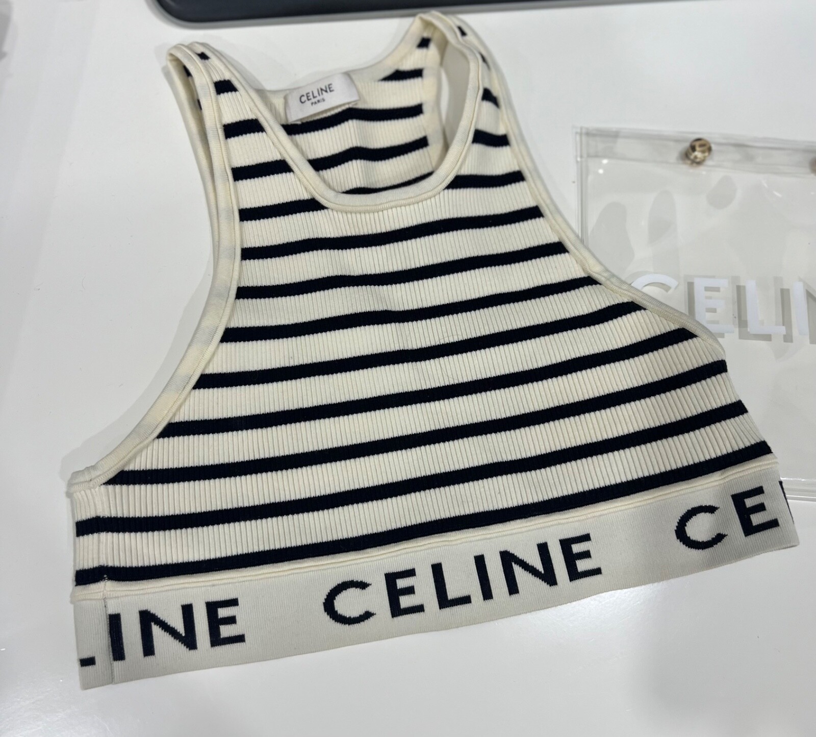 Celine mesh sports bra cream/navy eBay