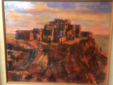 Original Vintage Pueblo Landscape Oil On Canvas with Frame